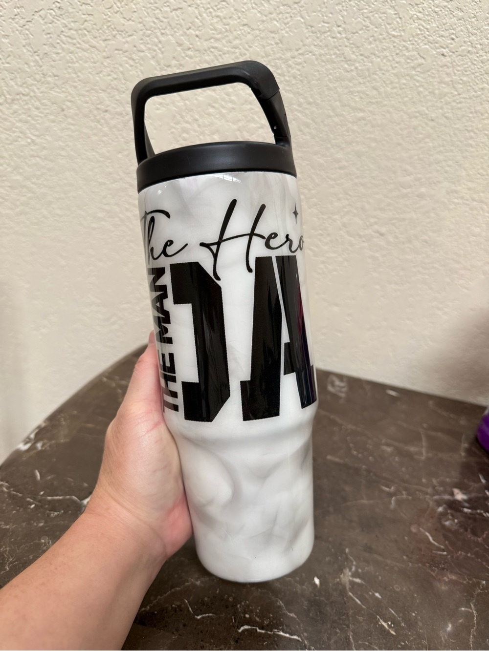 Dad the Hero Fathers Day Gift Tumbler Cup 30 oz Clip Mate Flip Top Hydro Bottle